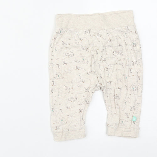 Jainco Baby Beige Geometric Cotton Jogger Trousers Size 12-18 Months