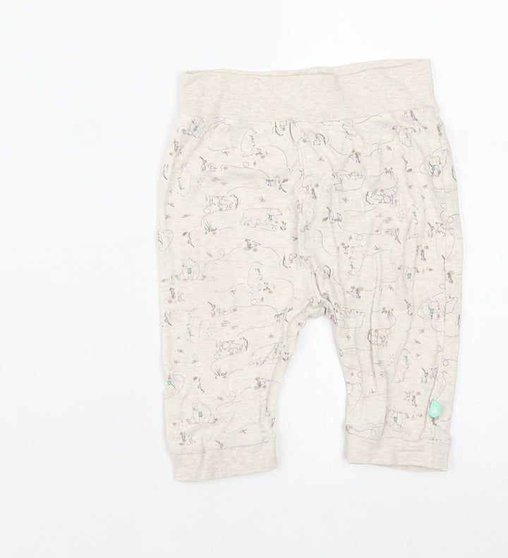 Jainco Baby Beige Geometric Cotton Jogger Trousers Size 12-18 Months