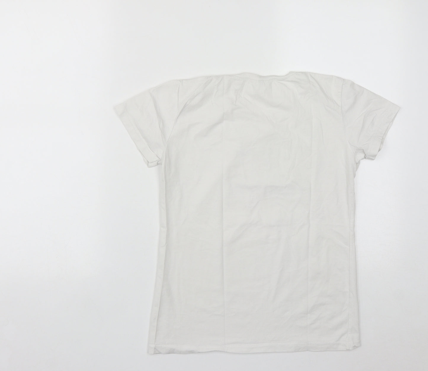 Preworn Womens White  Cotton Basic T-Shirt Size L Round Neck