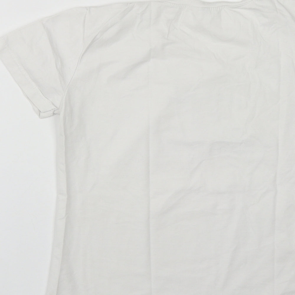 Preworn Womens White  Cotton Basic T-Shirt Size L Round Neck