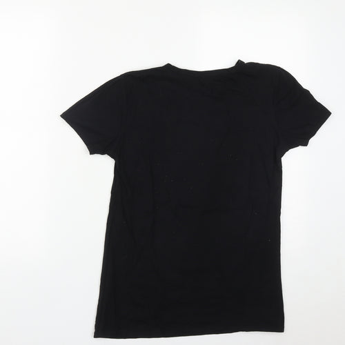 Paisian Womens Black  Cotton Basic T-Shirt Size S Round Neck