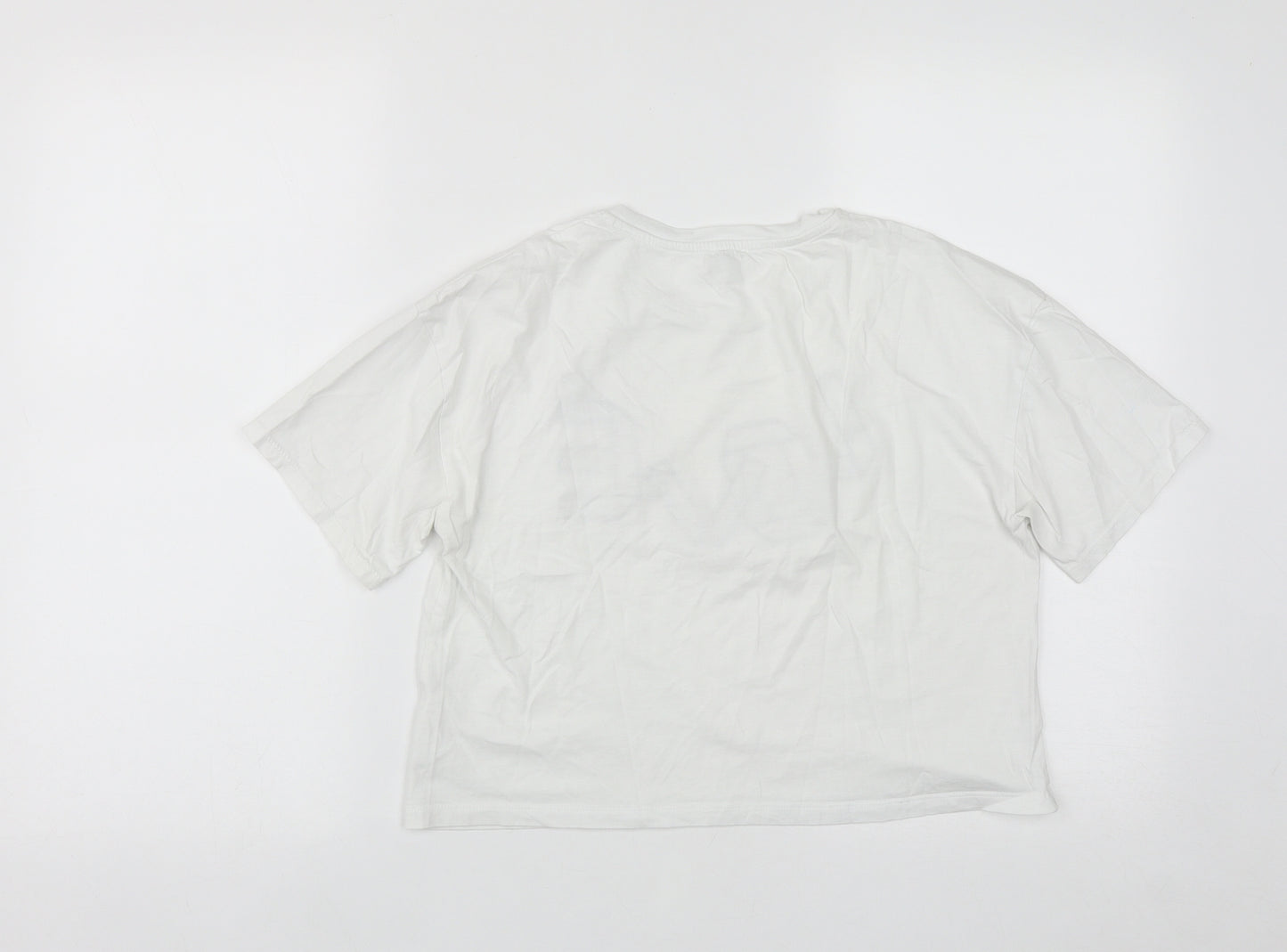 River Island Girls White  Cotton Cropped T-Shirt Size 11-12 Years Round Neck