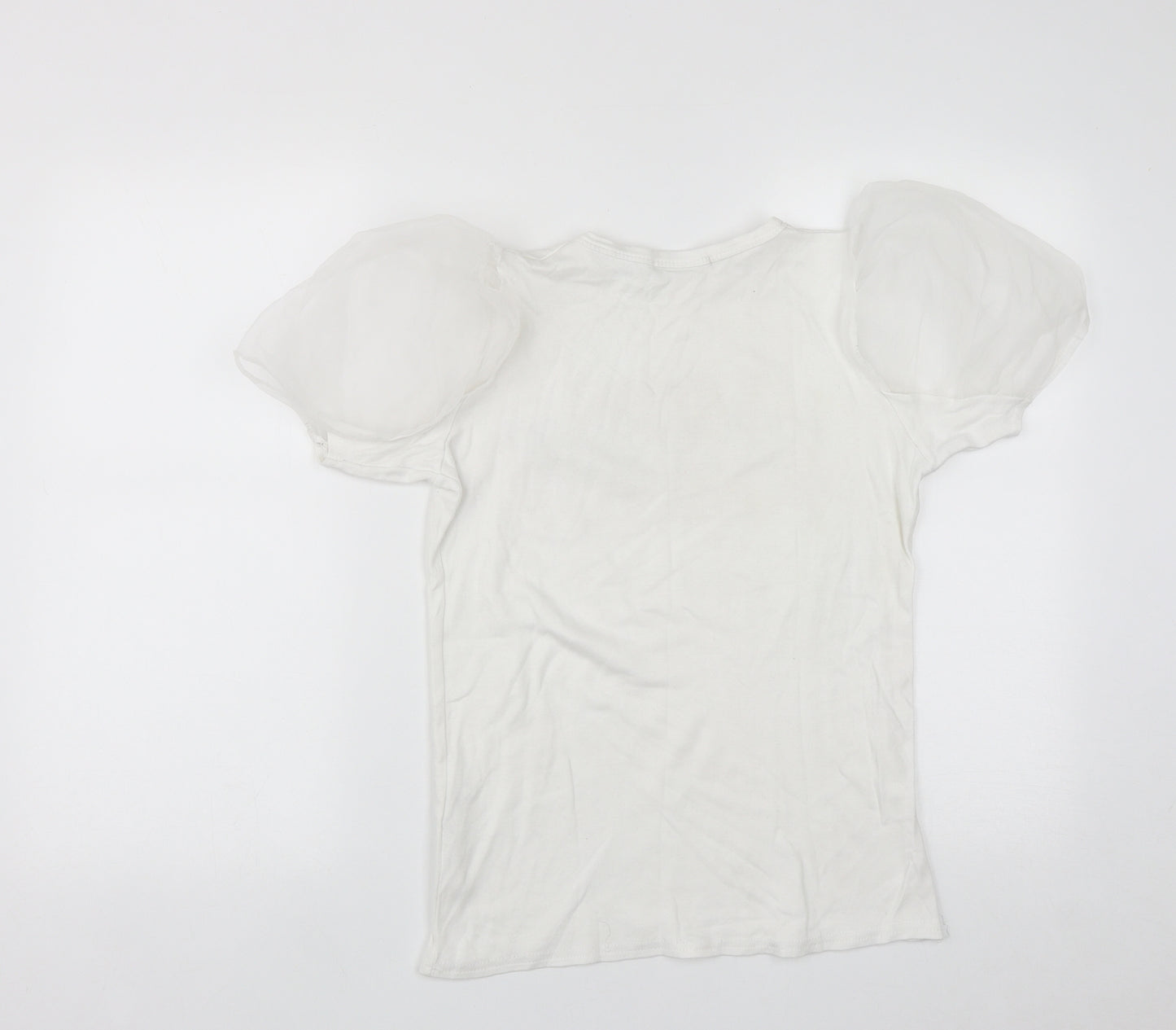 Quiz Womens White  Cotton Basic T-Shirt Size 8 Round Neck - Puff Sleeves