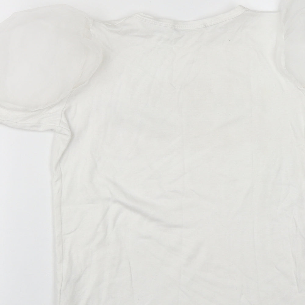 Quiz Womens White  Cotton Basic T-Shirt Size 8 Round Neck - Puff Sleeves