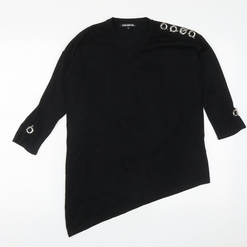 Paramour Womens Black V-Neck  Viscose Pullover Jumper Size S