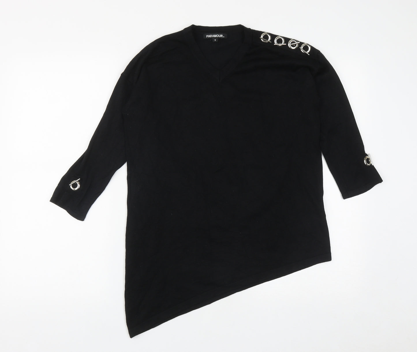 Paramour Womens Black V-Neck  Viscose Pullover Jumper Size S