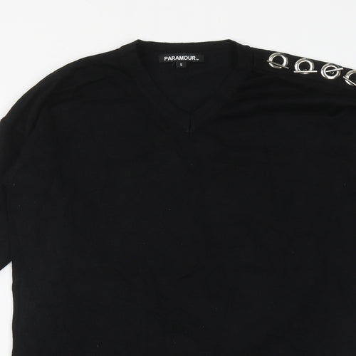 Paramour Womens Black V-Neck  Viscose Pullover Jumper Size S
