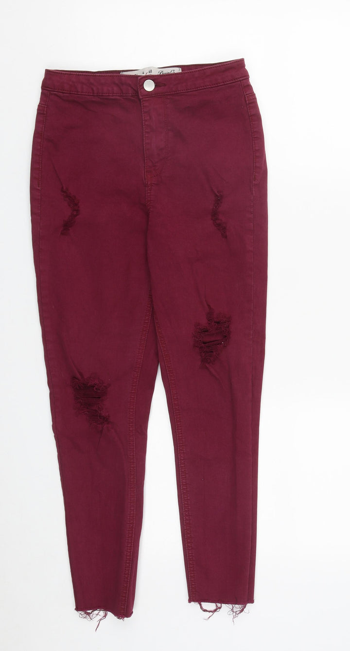 Primark Womens Red Cotton Straight Jeans Size 8 L25 in Regular Zip