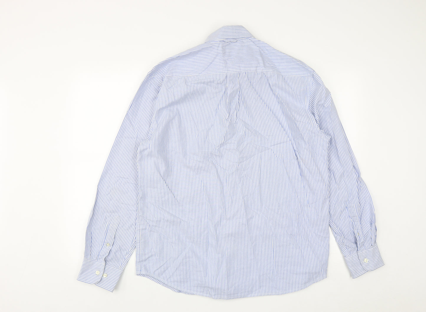 Dunnes Mens Blue Striped Cotton  Button-Up Size L Collared Button