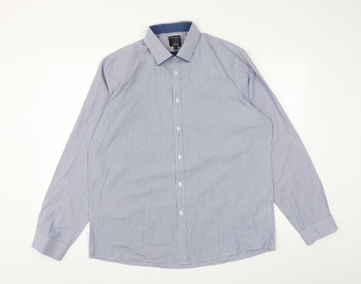 Taylor & Wright Mens Blue Striped Cotton  Button-Up Size 17 Collared Button