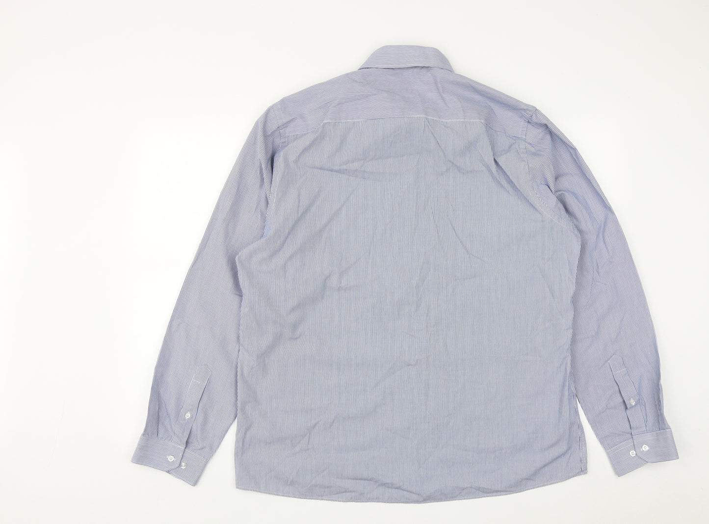 Taylor & Wright Mens Blue Striped Cotton  Button-Up Size 17 Collared Button