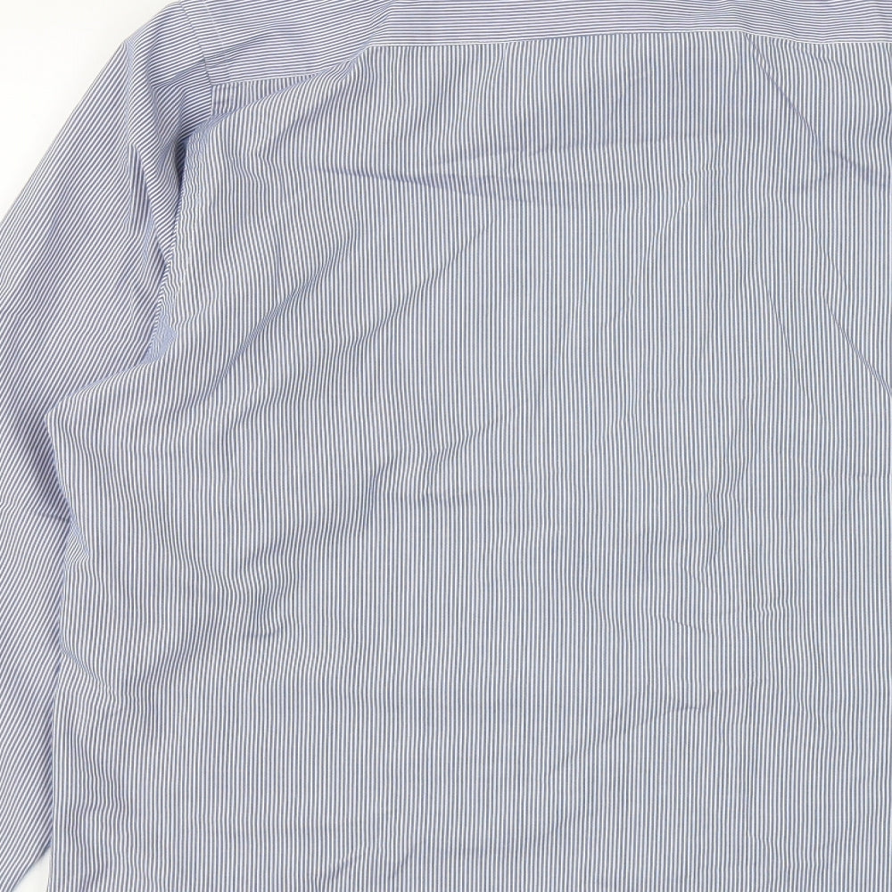 Taylor & Wright Mens Blue Striped Cotton  Button-Up Size 17 Collared Button