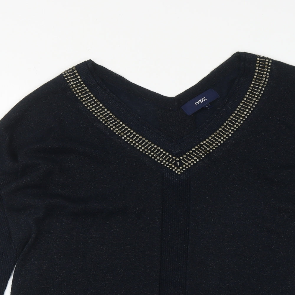 NEXT Womens Blue V-Neck  Polyester Pullover Jumper Size 12