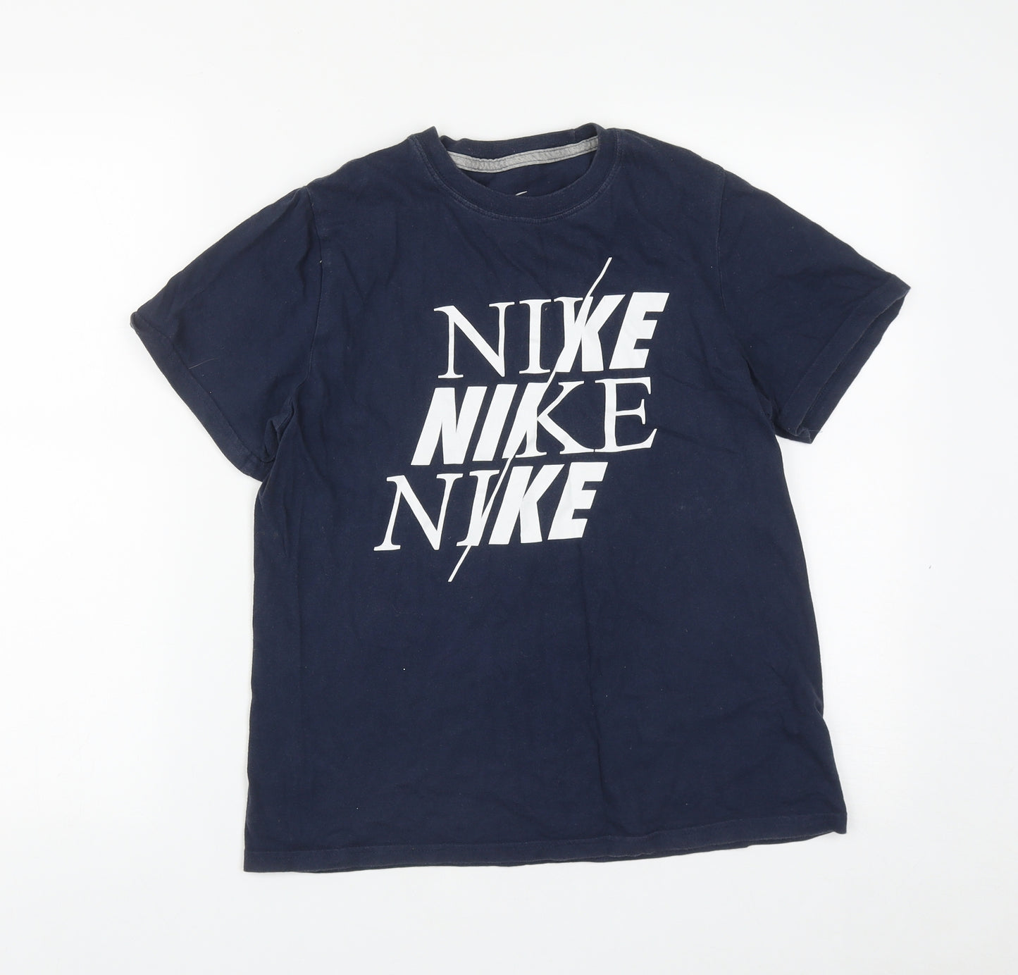 Nike Boys Blue  Cotton Basic T-Shirt Size 12-13 Years Round Neck