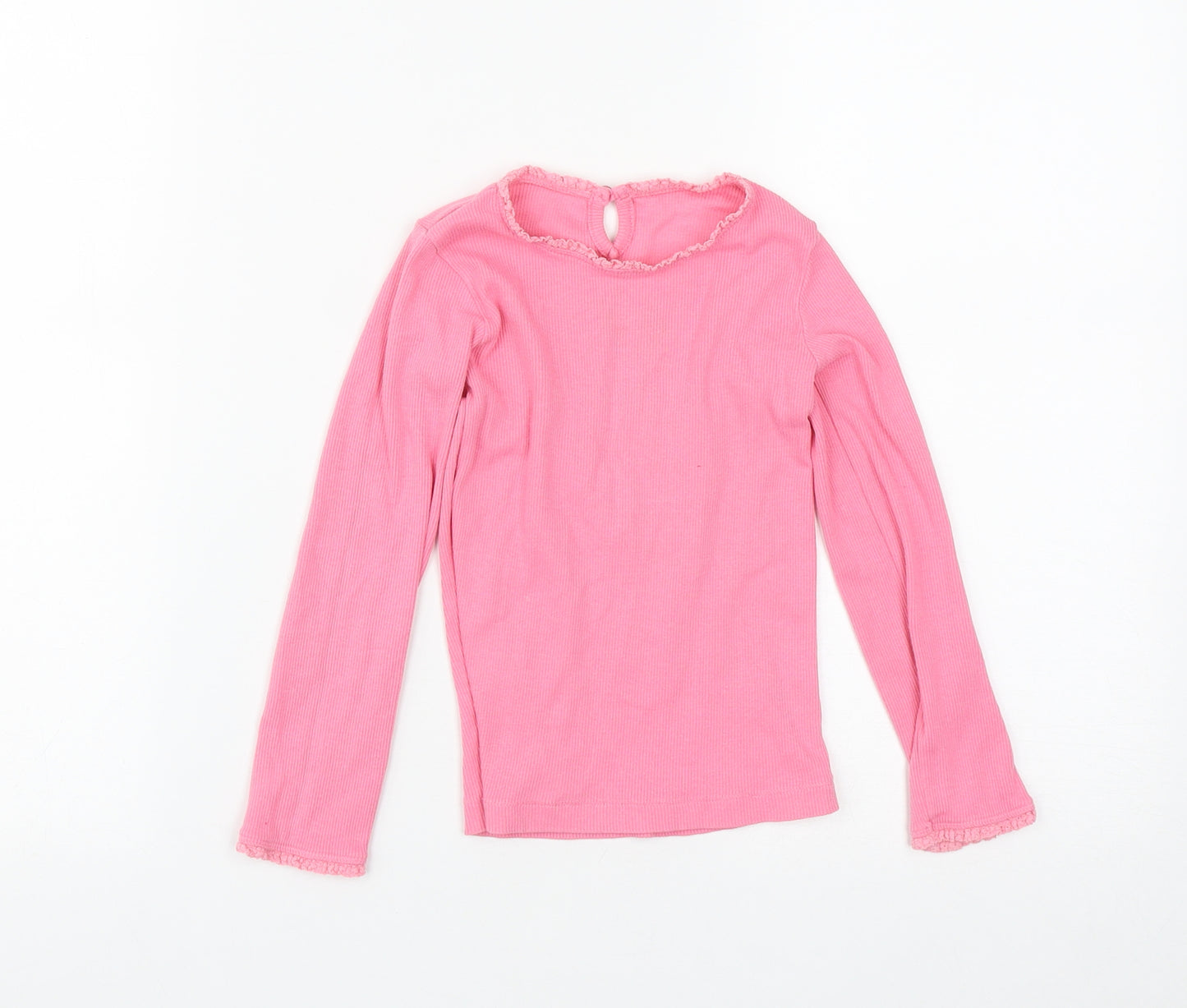 Dunnes Girls Pink  Cotton Basic T-Shirt Size 3-4 Years Round Neck Button