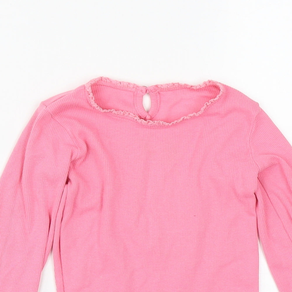 Dunnes Girls Pink  Cotton Basic T-Shirt Size 3-4 Years Round Neck Button