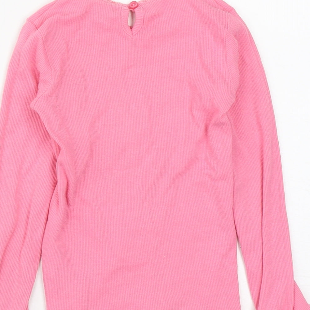 Dunnes Girls Pink  Cotton Basic T-Shirt Size 3-4 Years Round Neck Button