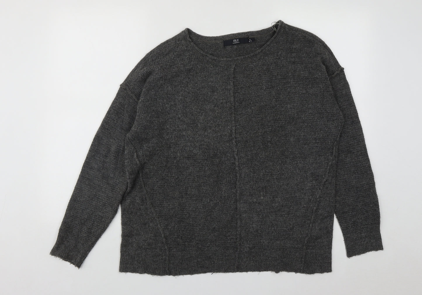 ISLE Essentials Womens Grey Round Neck  Acrylic Pullover Jumper Size S