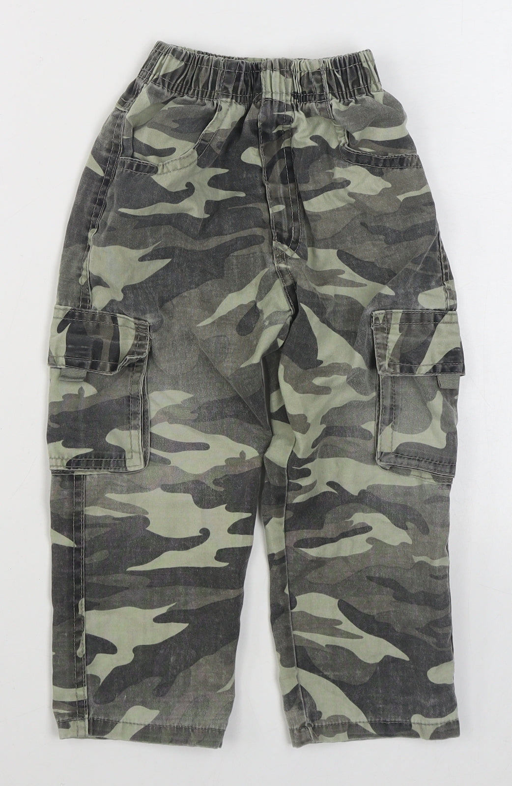 Preworn Boys Green Camouflage Cotton Cargo Trousers Size 4 Years  Regular