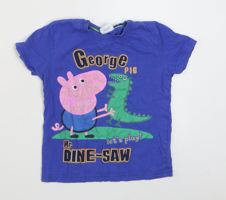 Character.com Boys Blue  100% Cotton Basic T-Shirt Size 6 Years Round Neck Pullover - Peppa Pig