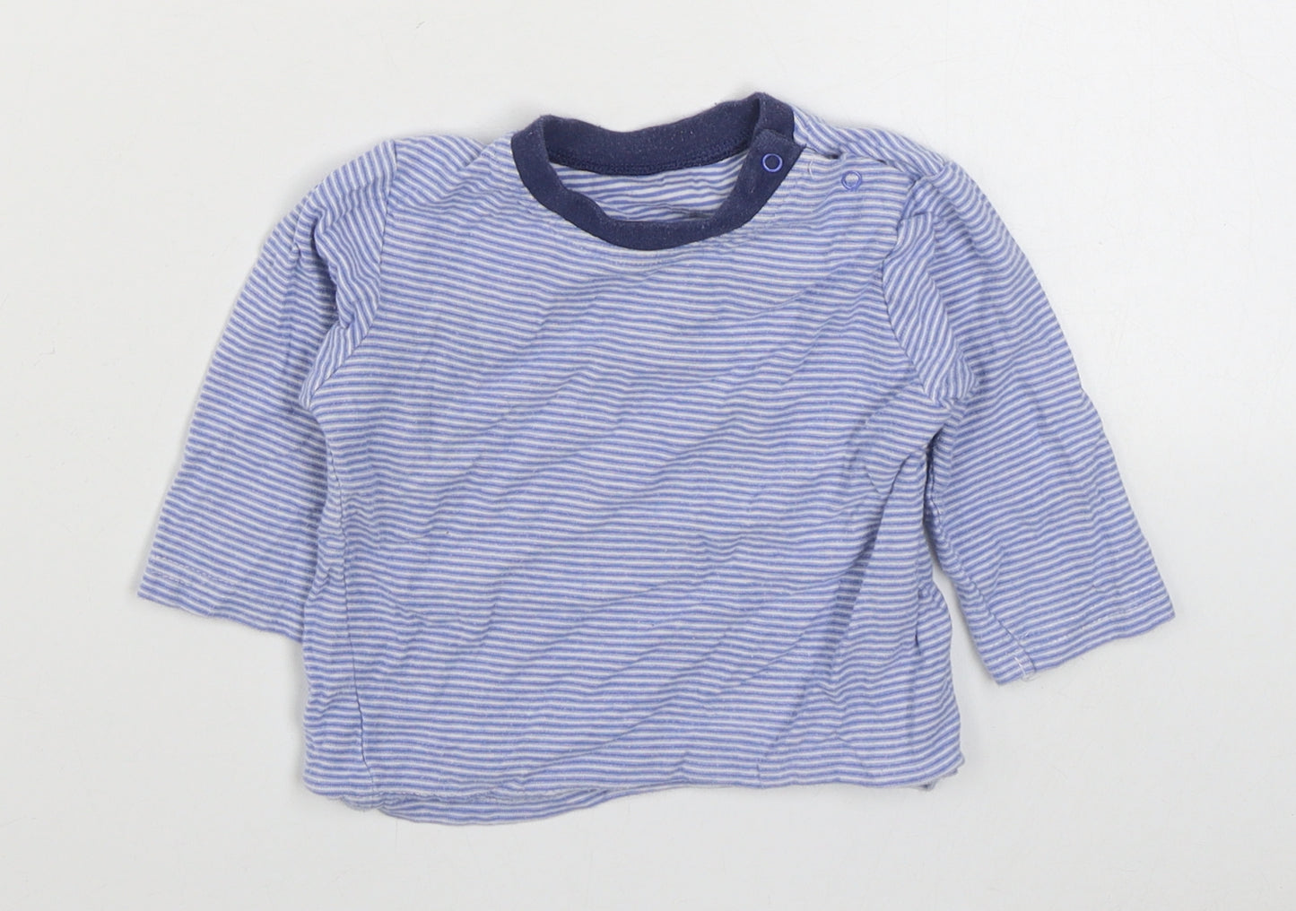 Dunnes Stores Baby Blue Striped 100% Cotton Basic T-Shirt Size 9-12 Months Round Neck Pullover