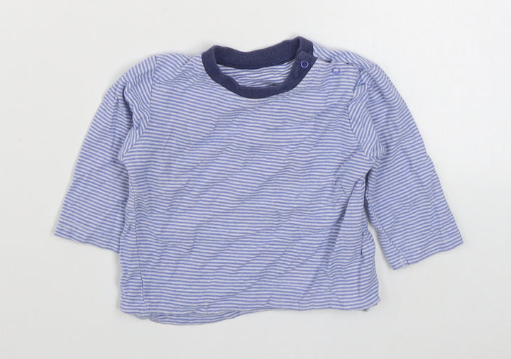 Dunnes Stores Baby Blue Striped 100% Cotton Basic T-Shirt Size 9-12 Months Round Neck Pullover