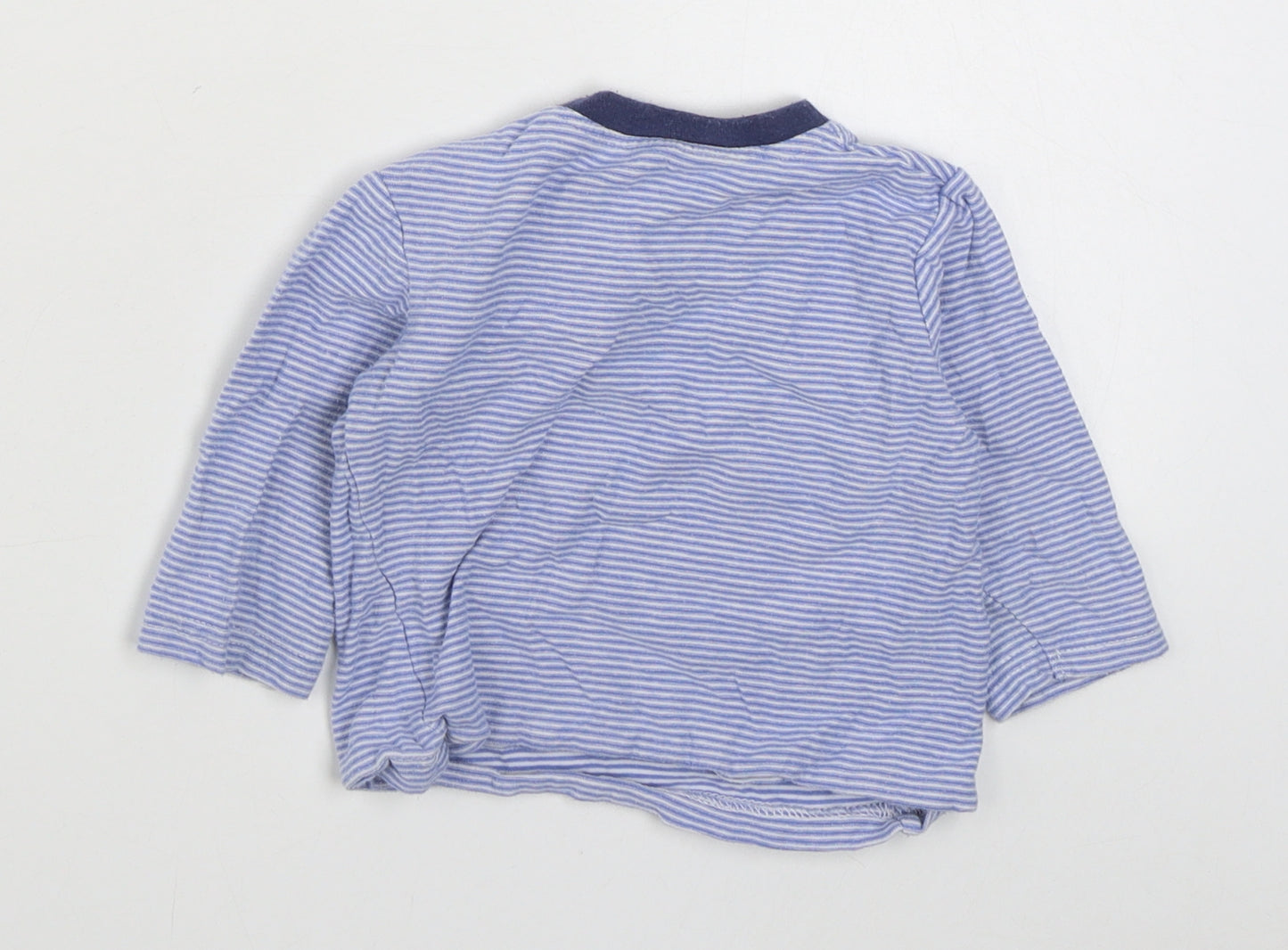 Dunnes Stores Baby Blue Striped 100% Cotton Basic T-Shirt Size 9-12 Months Round Neck Pullover