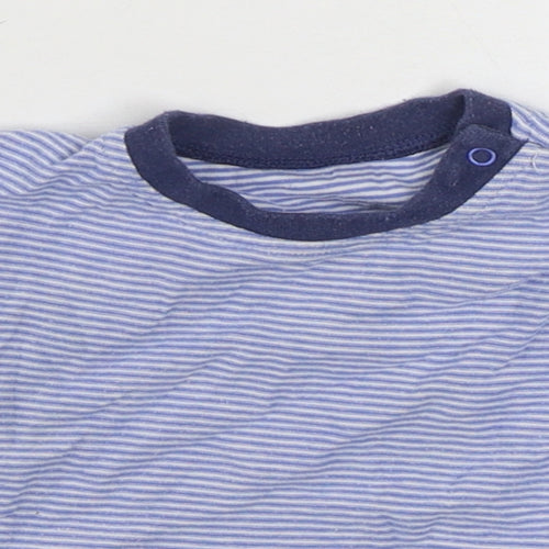 Dunnes Stores Baby Blue Striped 100% Cotton Basic T-Shirt Size 9-12 Months Round Neck Pullover