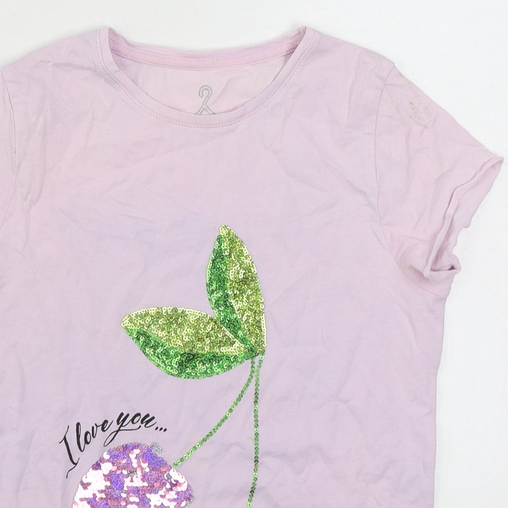 F&F Girls Pink  100% Cotton Basic T-Shirt Size 10-11 Years Round Neck Pullover