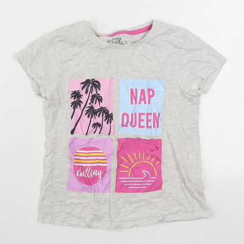 Pep&Co Girls Grey  Cotton Basic T-Shirt Size 7-8 Years Round Neck Pullover