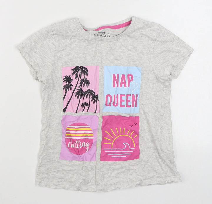 Pep&Co Girls Grey Cotton Basic T-Shirt Size 7-8 Years Round Neck Pullover