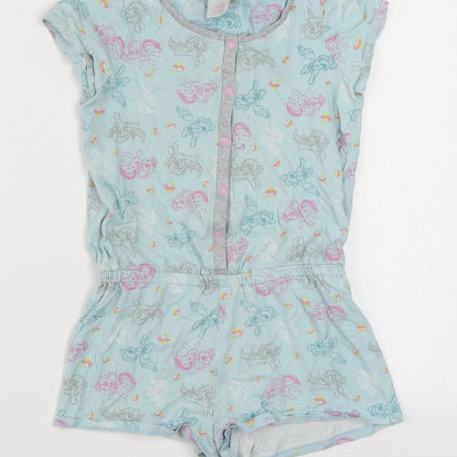 Primark Girls Blue Geometric 100% Cotton Romper One-Piece Size 9-10 Years  Button