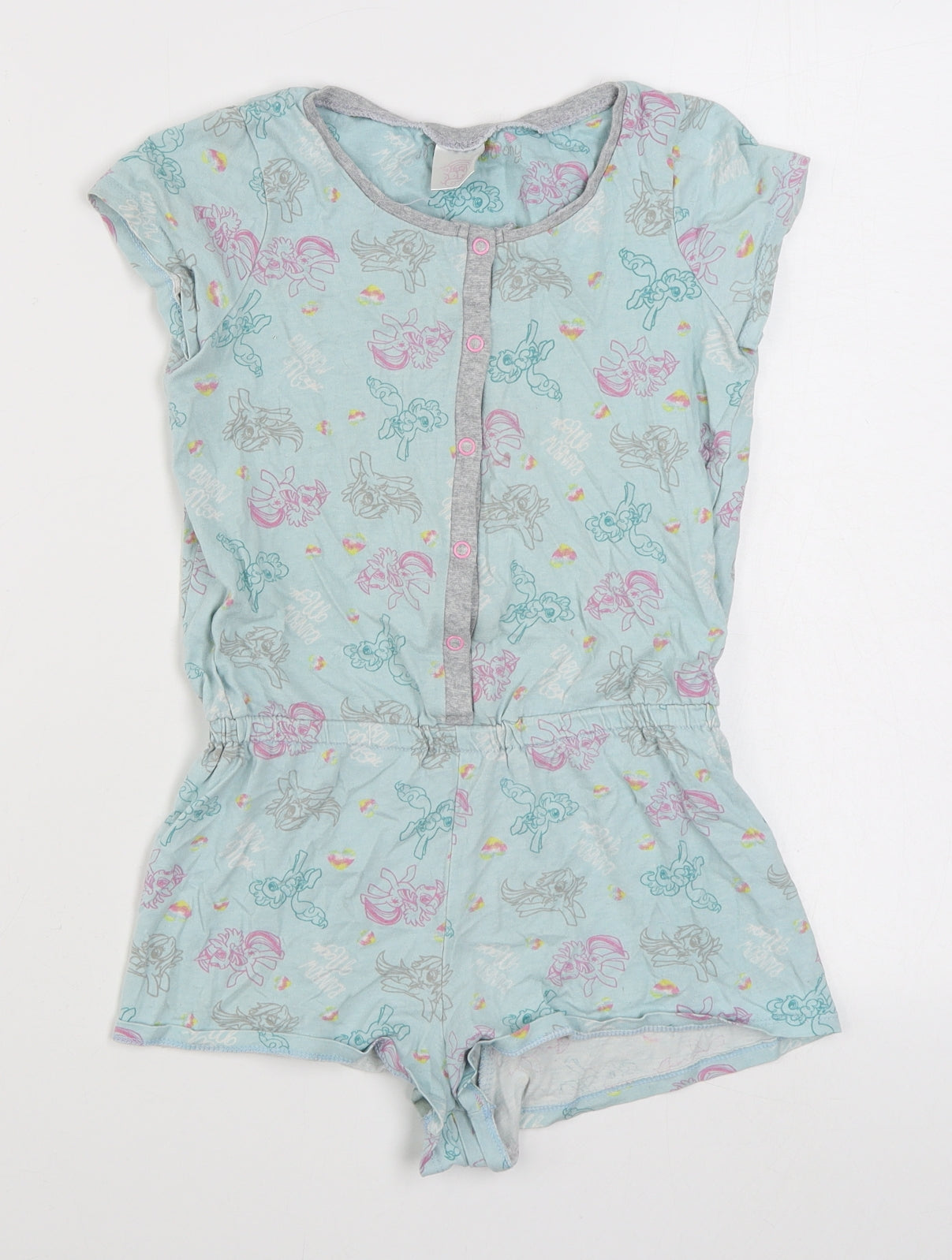 Primark Girls Blue Geometric 100% Cotton Romper One-Piece Size 9-10 Years  Button