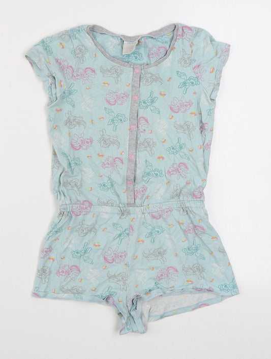 Primark Girls Blue Geometric 100% Cotton Romper One-Piece Size 9-10 Years  Button