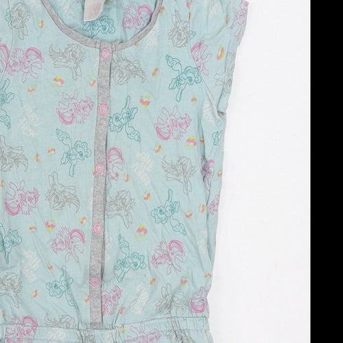 Primark Girls Blue Geometric 100% Cotton Romper One-Piece Size 9-10 Years  Button