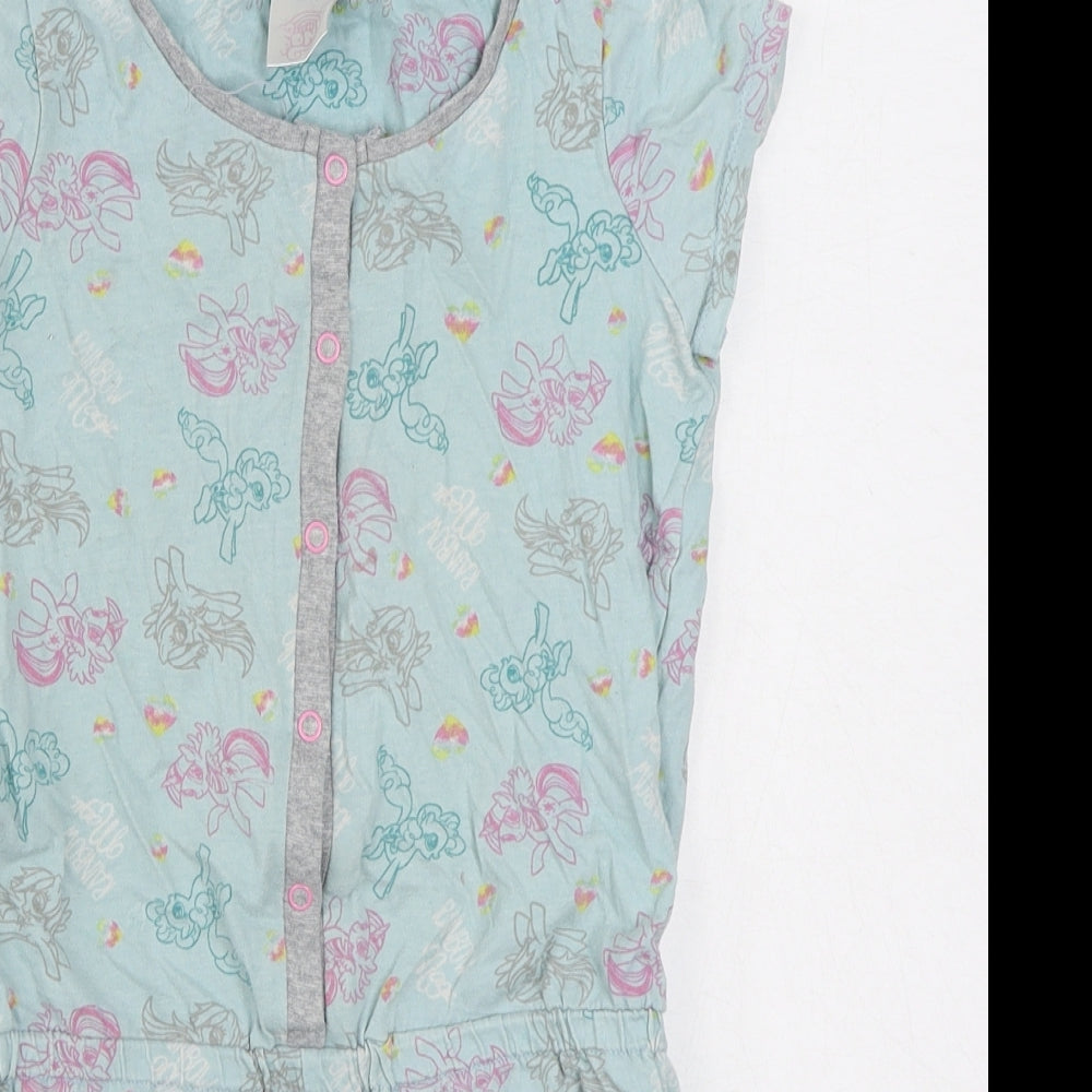 Primark Girls Blue Geometric 100% Cotton Romper One-Piece Size 9-10 Years  Button