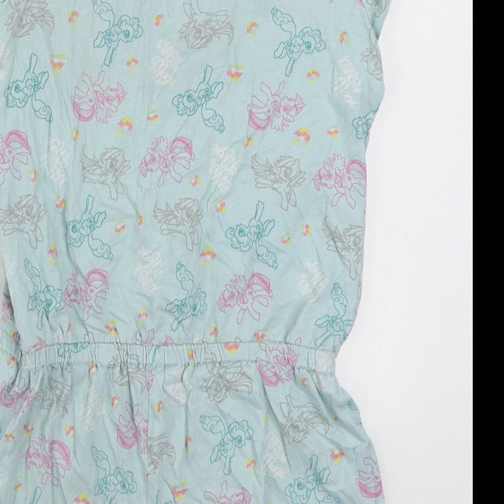 Primark Girls Blue Geometric 100% Cotton Romper One-Piece Size 9-10 Years  Button