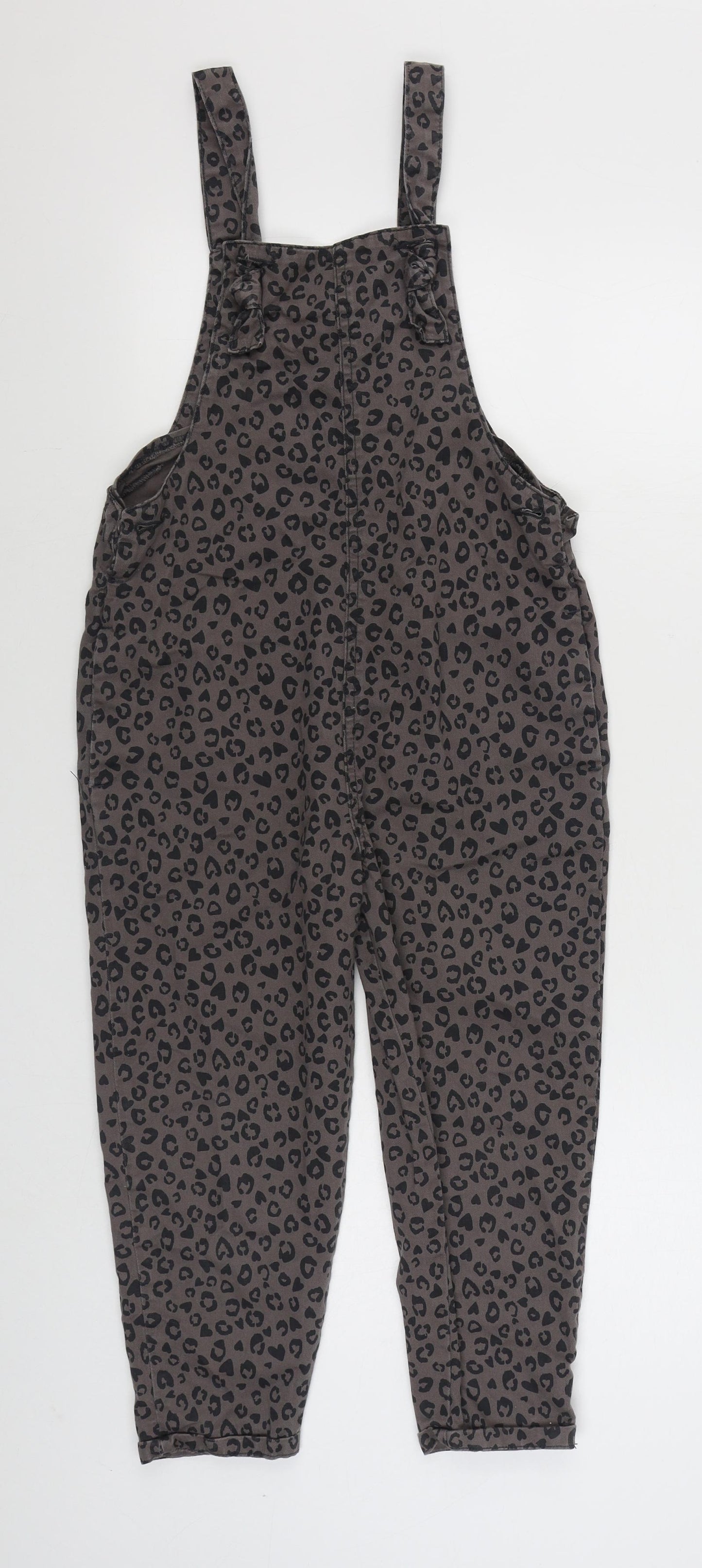 NEXT Girls Brown Animal Print 100% Cotton Dungaree One-Piece Size 8 Years  Buckle