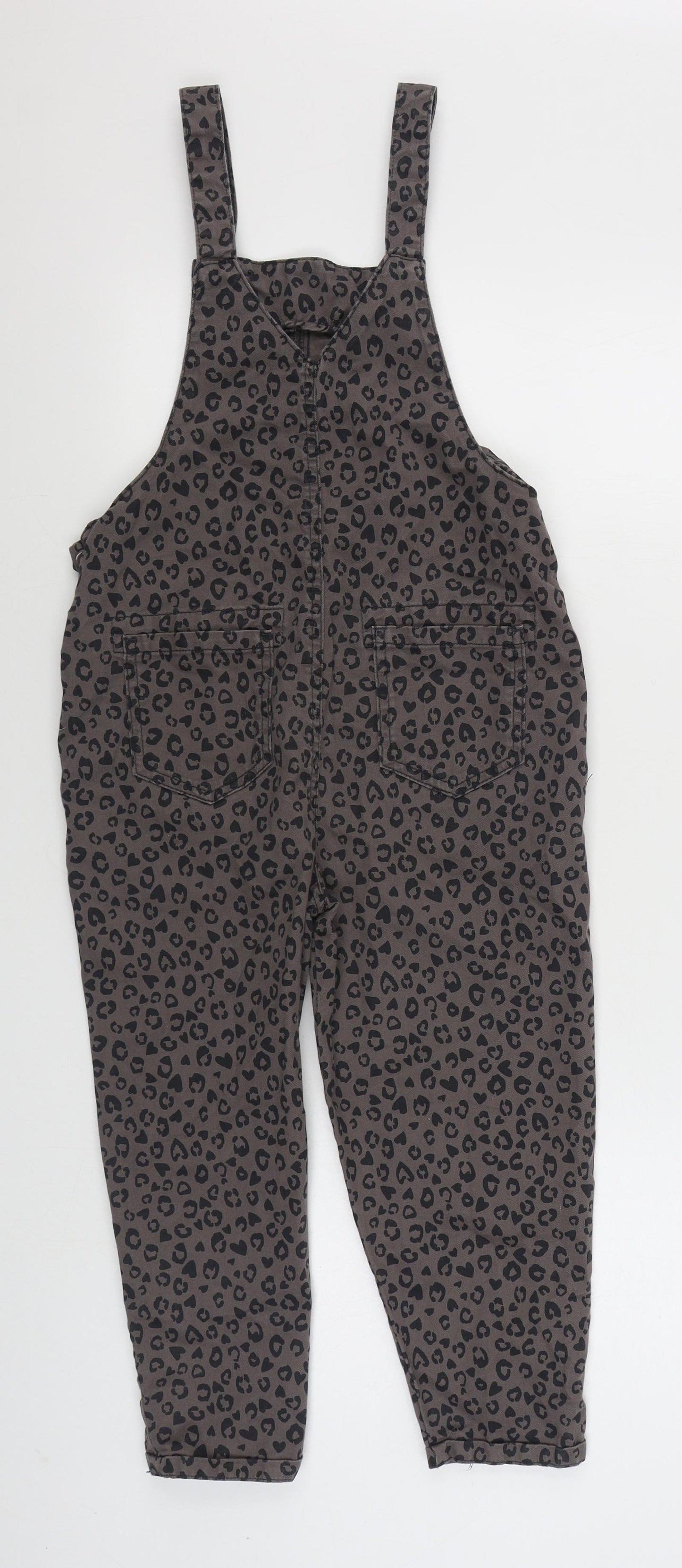 NEXT Girls Brown Animal Print 100% Cotton Dungaree One-Piece Size 8 Years  Buckle