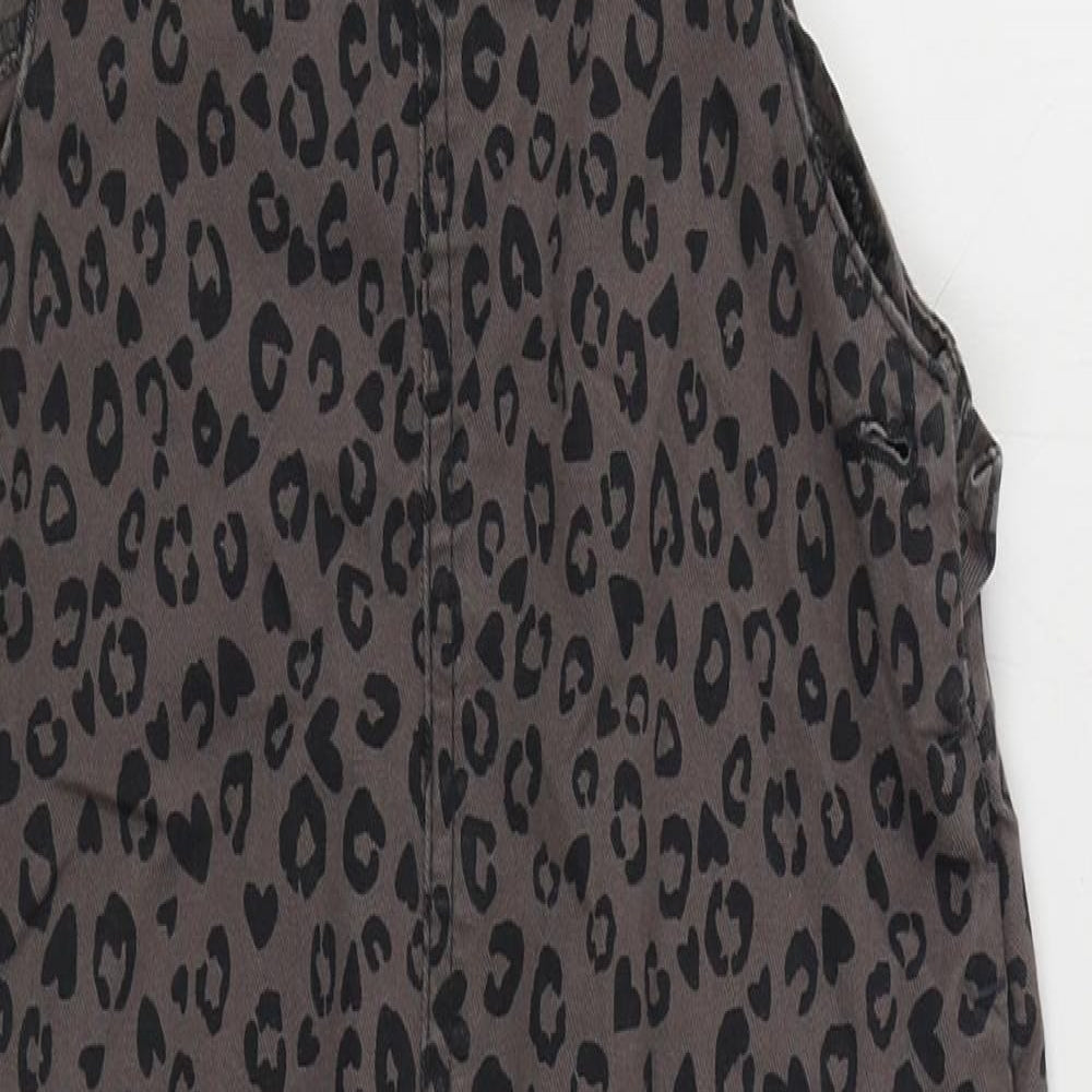 NEXT Girls Brown Animal Print 100% Cotton Dungaree One-Piece Size 8 Years  Buckle