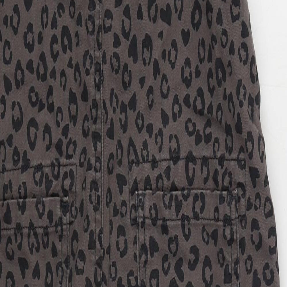 NEXT Girls Brown Animal Print 100% Cotton Dungaree One-Piece Size 8 Years  Buckle