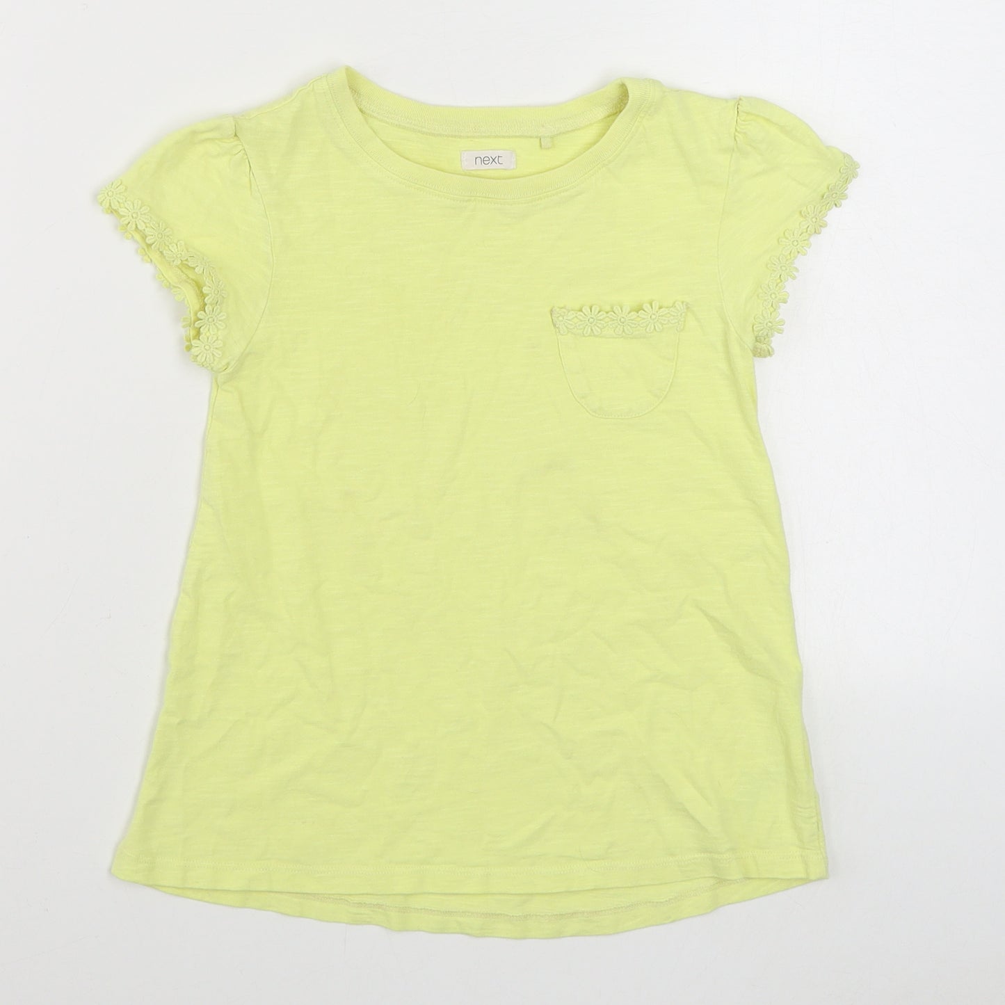 NEXT Girls Yellow  100% Cotton Basic T-Shirt Size 8 Years Round Neck Pullover