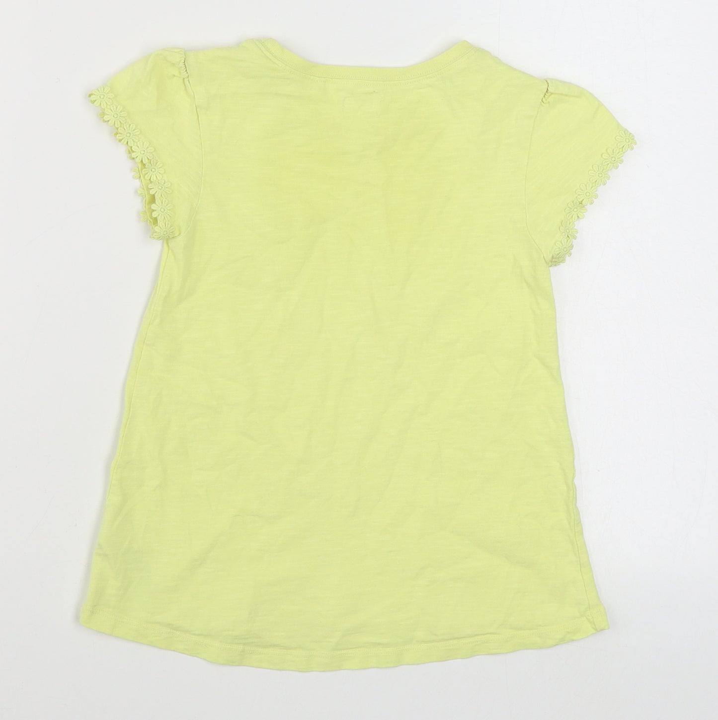 NEXT Girls Yellow  100% Cotton Basic T-Shirt Size 8 Years Round Neck Pullover