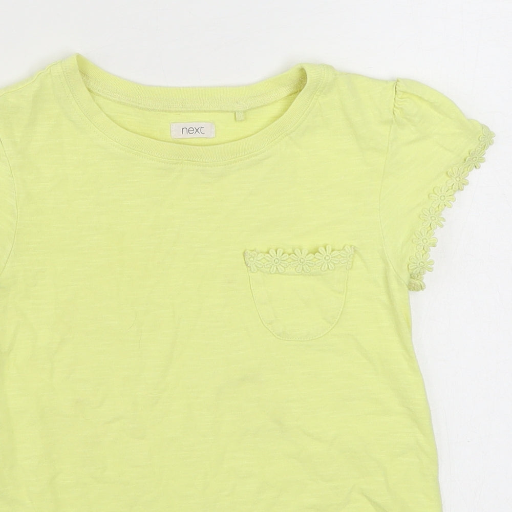 NEXT Girls Yellow  100% Cotton Basic T-Shirt Size 8 Years Round Neck Pullover