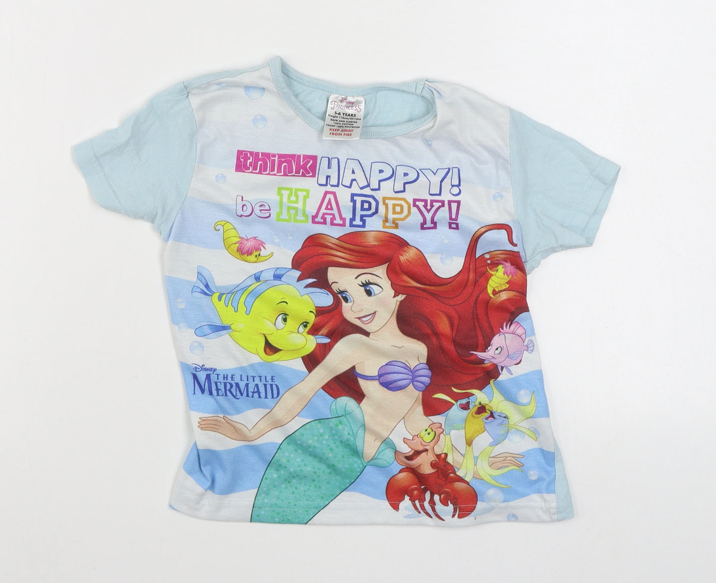 Disney Girls Blue  Cotton Basic T-Shirt Size 5-6 Years Round Neck Pullover
