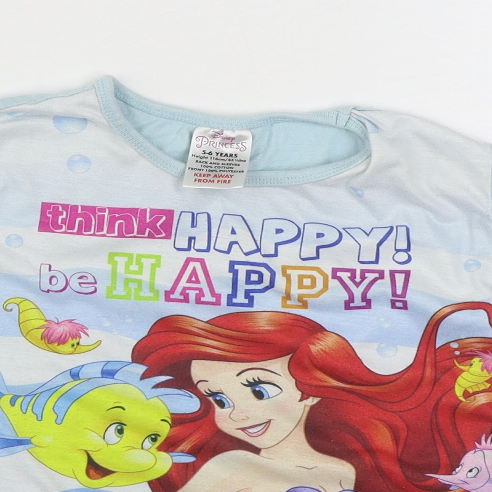 Disney Girls Blue  Cotton Basic T-Shirt Size 5-6 Years Round Neck Pullover