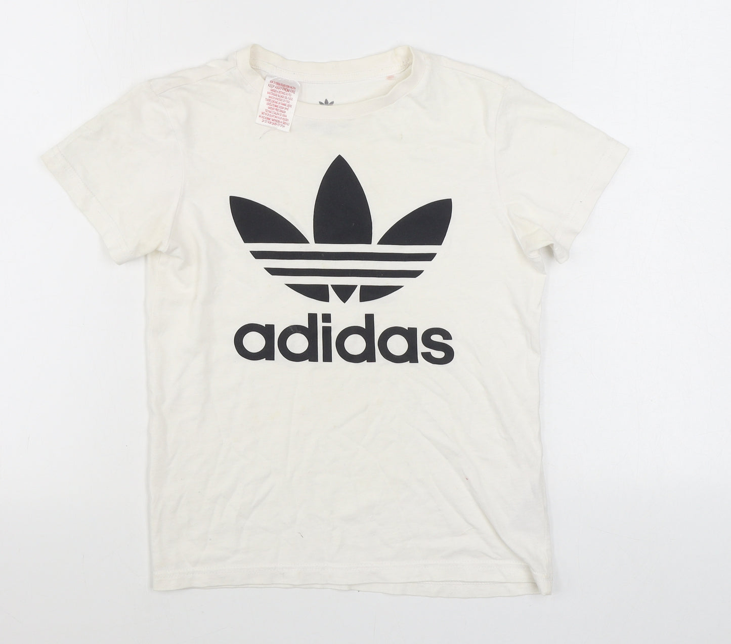 adidas Boys White  100% Cotton Basic T-Shirt Size 9-10 Years Round Neck Pullover