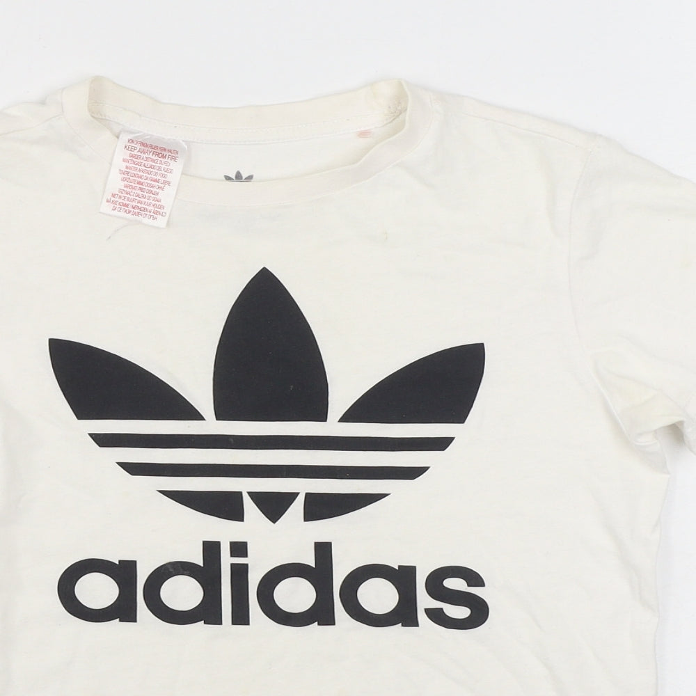 adidas Boys White  100% Cotton Basic T-Shirt Size 9-10 Years Round Neck Pullover