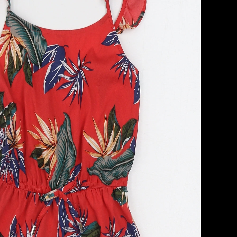 Primark Girls Red Floral Polyester Playsuit One-Piece Size 9-10 Years  Pullover