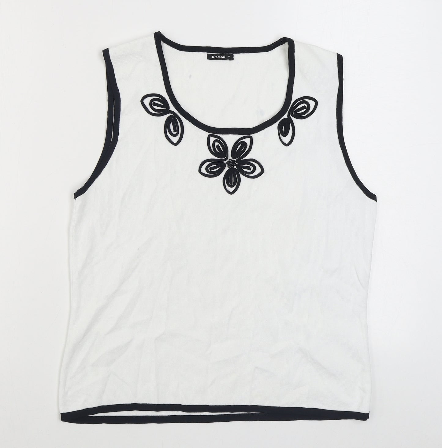 Roman Womens White Scoop Neck  Viscose Vest Jumper Size 16